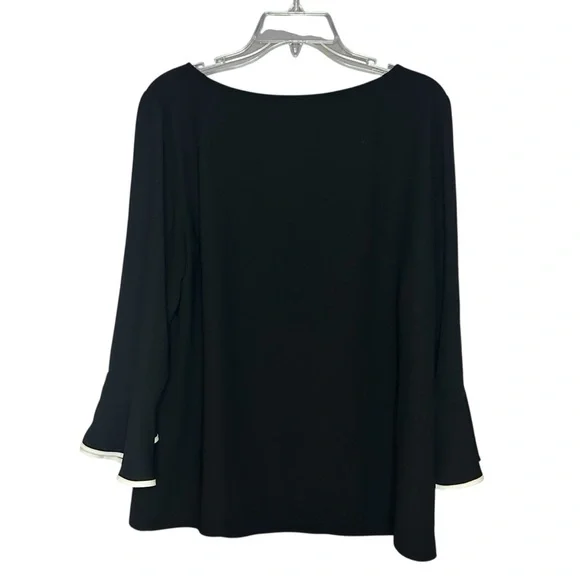 Talbots black bell sleeve blouse tie cuffs trim detail size large - Picture 5 of 11